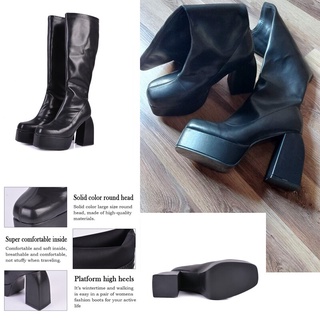 Botas de estilo Punk para mujer, zapatos de microfibra elásticos, botines de tacón alto, botas de plataforma de cuero negro para Otoño e Invierno (4)