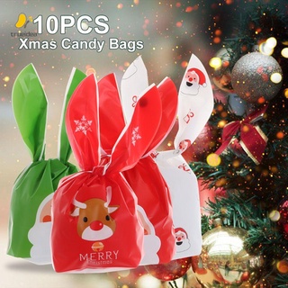 TRUEIDEA 10PCS año nuevo galletas bolsas de regalos caja feliz navidad caramelo bolsas conejo oreja larga Santa Claus decoración del hogar plástico caramelo Treat bolsa