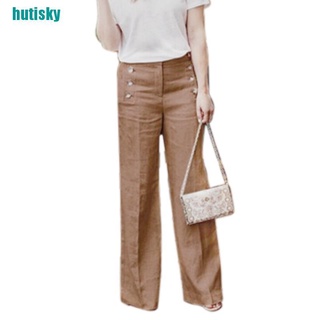 Hutisky pantalones largos De lino De verano con Cintura Alta y botones Kjik