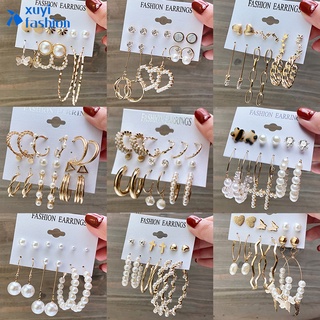12 Unids/Set Retro Perla Mariposa Pendientes Conjunto De Oro Tuerca Círculo Coreano Mujeres Accesorios De Joyería (1)