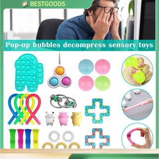 25 piezas fidget juego de juguetes fidget juguete con bola de estrés mármol malla push pops burbuja fidget juguete sensorial (1)