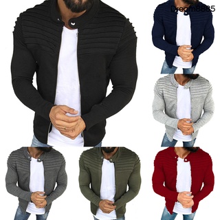 [Dm MJkt] moda hombres Slim Fit Color sólido plisado manga larga cremallera chaqueta abrigo Outwear