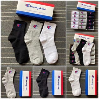 5 pares de calcetines deportivos de tubo largo campeón 100% calcetines de algodón todo-partido transpirables calcetines para hombres y mujeres