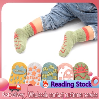 Nice_1 par de calcetines de piso de bebé con estampado de dibujos animados antideslizantes transpirables para primavera