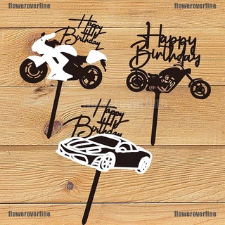 flco coche motocicleta feliz cumpleaños pastel topper acrílico oro moto cupcake topper 210906