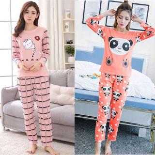2pc/set mujeres panda pijamas de manga larga ropa de dormir lindo de dibujos animados ropa de dormir (1)