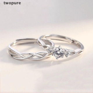 [twopure] 1 par anillo de pareja de diamantes de cristal boda compromiso joyería anillos ajustables [twopure] (3)