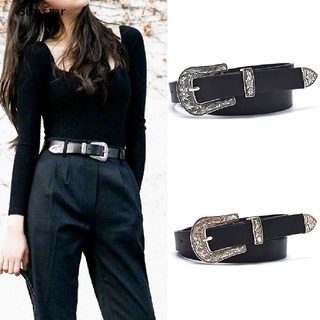 [Sunstar] Cinturón de cuero negro de las mujeres de Metal corazón hebilla cinturón Vintage tallado niñas cinturón (6)