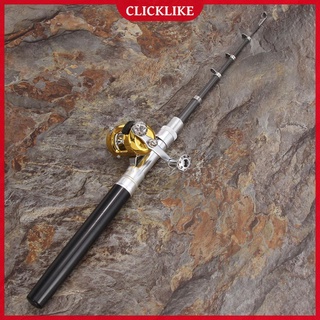 (clicklike) mini portátil bolsillo pescado pluma de aleación de aluminio caña de pescar carrete combos (7)
