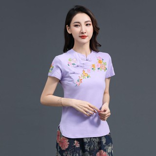 Algodón verano Floral camisetas bordado estilo Vintage ropa de las mujeres de manga corta más el tamaño Tops
