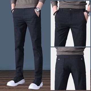 pantalones slimfit para hombre/pantalones largos casuales elásticos a cuadros/panjang/panjang (2)