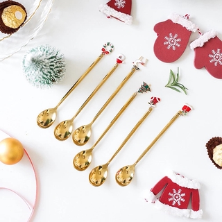 Lindas cucharas de navidad de acero inoxidable/regalos de navidad/cuchara de café con colgante de navidad/adornos de navidad cuchara de café/decoraciones de navidad