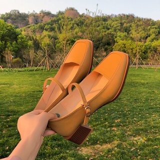 Retro salvaje Mary Jane zapatos pequeños zapatos de cuero para mujer primavera 2021 nueva hebilla de punta cuadrada tacón medio grueso zapatos individuales de estilo británico