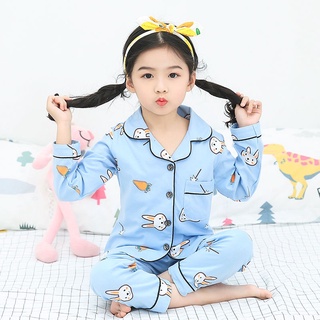 Pijamas niño Baju Tidur niños Simple manga larga Loungewear impresión conejo solapa pijamas absorbe la humedad Unisex para niños y niñas algodón dormir ropa