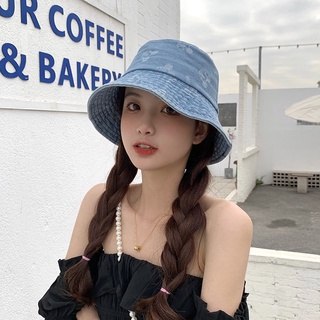 Sombrero para mujer primavera y verano estilo coreano estilo japonés lindo de moda desgastado Denim Retro pescador sombrero cubo sombrero cara cubierta cubo sombrero (2)