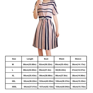 ❀ifashion1❀Stripe Short Sleeve Dress Women Summer O Neck Bandage Plus Size Dresses