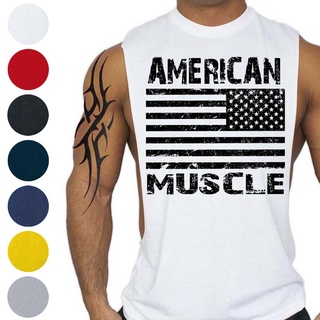 Fashion Men Bodybuilding Fitness Undershirt Tank Top Clothing Flag Letters Printed Sleeveless Vest Tops (1)