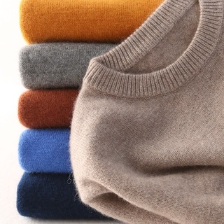Suéter de algodón de Cachemira para hombre, jersey de punto con cuello redondo, bata, otoño e invierno, 2021 (1)