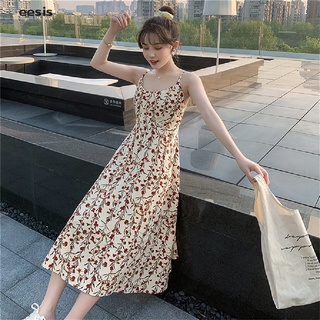 [eesis] floral sling vestido mujer verano sin mangas vestido largo dfhf