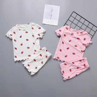 threebears verano fresa impresión delgada manga corta tops con pantalones cortos pijamas conjunto