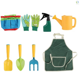 juego de 8 herramientas de jardín para niños, niñas, jardín, juguetes, jardinería, bolsa de jardinería, kit de herramientas de jardinería, palas, transplantador de mano, guantes de jardín, pulverizador, delantal