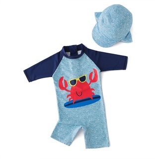 Bebé niño trajes de baño+sombrero 2pcs conjunto de surf desgaste cangrejo rojo traje de baño bebé niño niños protector solar playa baño