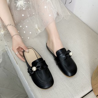 Baotou media zapatillas Baotou media zapatillas 2021 primavera nuevo pequeño zapatos de cuero crema mujer desgaste exterior fondo plano perezoso no tacón Muller sandalias (3)
