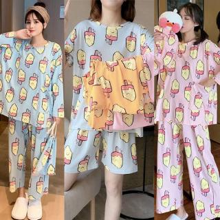 las mujeres de verano de dibujos animados delgado de manga corta pijamas conjunto de ropa de dormir de dos piezas traje de ropa de dormir