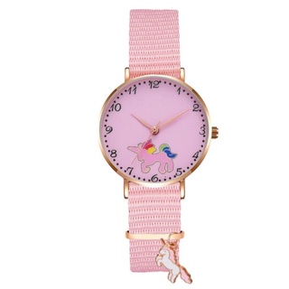 relojes de pulsera con diseño de unicornio flamingo con esfera pequeña correa de lona de nailon para niñas (1)