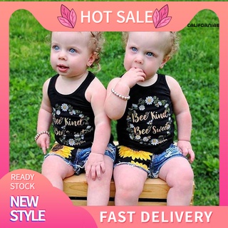 CAYYT 2Pcs/Set Sleeveless T-shirt Set O Neck Cotton Skin-friendly Soft Flower Printed Toddler Girl Clothes Kit for Kids