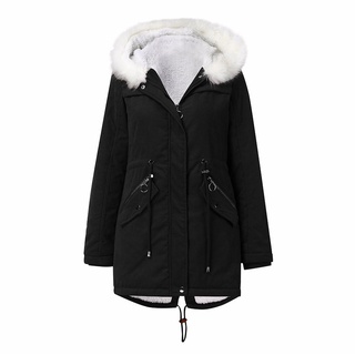 cálido estilo con capucha de longitud media con abrigo grueso de terciopelo para invierno