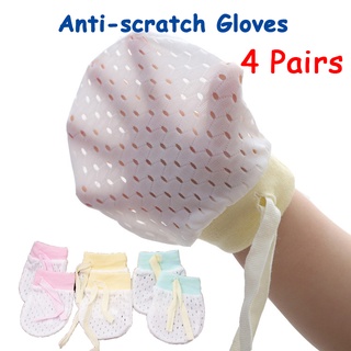 4 Pares guantes y calcetines para bebé recién nacido De malla transpirable tejido De Seda Fina antirrayantes guantes cómodos para niños antiarranja