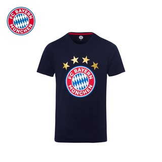 Bayern Munich insignia impresa camiseta de los hombres deportes y ocio de manga corta cuello redondo top azul oscuro