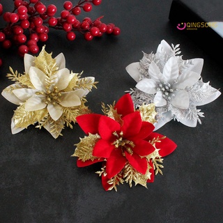 qingsong flor falsa de navidad llamativo anti-descoloración flor de seda sintética realista buscando flores de navidad decoración para el hogar (1)