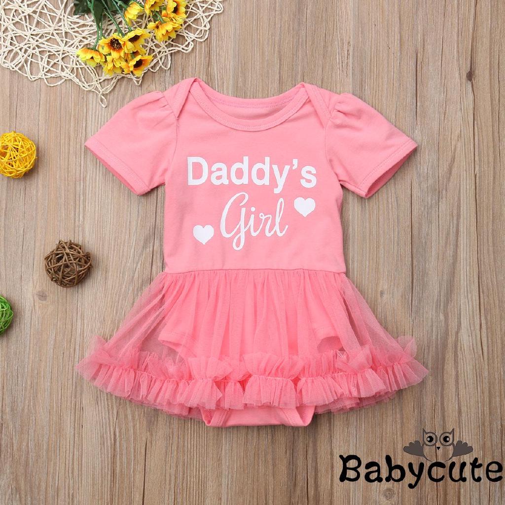 B-BNewborn Baby Girls Tutu mameluco mono vestido de papá niña impresión
