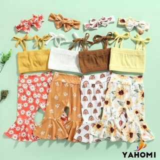 Yaho Baby verano trajes atados correas Tank Tops + Floral/arco iris acampanado pantalones + diadema