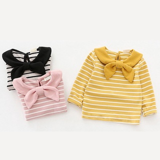 #TY moda bebé niñas rayas top arco camiseta de manga larga fondo camisa (1)