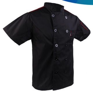 [wzzwnao] 3xhombres mujeres de manga corta Chefs uniformes, restaurante Chef Chamarra de cocina abrigo M negro