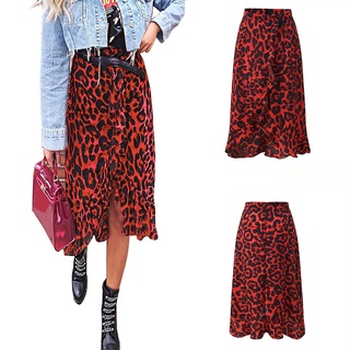 dixlmond_ falda plisada con estampado de leopardo Vintage larga mujer Casual cintura alta