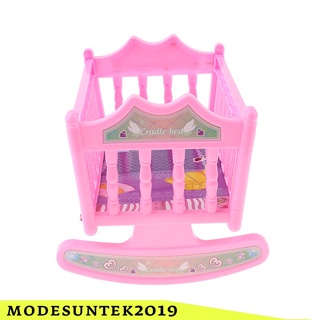 [ModeSuntek] Mini cuna de plástico mecedora para muñecas de 20 cm, decoración de dormitorio, color rosa