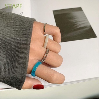 STAPF Temperamento Anillos De Metal Conjunto Simple Acrílico Anillo De Dedo Mujeres Cadena 4 Piezas Personalidad Coreana Niñas Moda Joyería/Multicolor