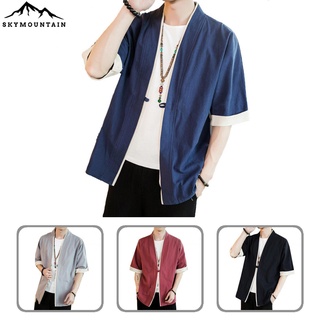 Sky mountainain Kimono/Blusa/abrigo De manga corta talla grande Para hombre con botones sueltos con botones Para hombre