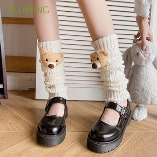 bluming dulce mujeres calentadores de piernas japonés de punto lolita jk cubierta de pie twist lindo oso protección de la rodilla raya caliente lana montón calcetines