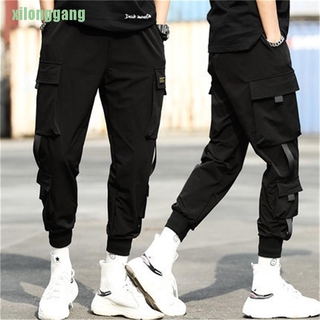 [2] pantalones casuales Cargo Harem con bolsillos laterales para hombre/pantalones deportivos Hip Hop