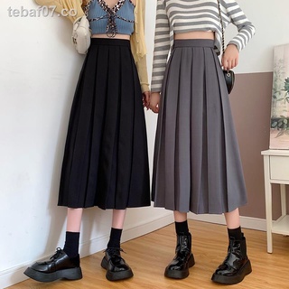❉♣▫Falda plisada negra falda femenina de longitud media falda A-line primavera y otoño 2021 nueva falda larga pequeña de cintura alta