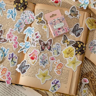 OVERLEY Gift Flowers Stationery Sticker Leaves School Supplies Butterfly Decorative Sticker Scrapbooking Hand Account Korean Journal Diary Iris Flowers DIY Album Decoration/Multicolor