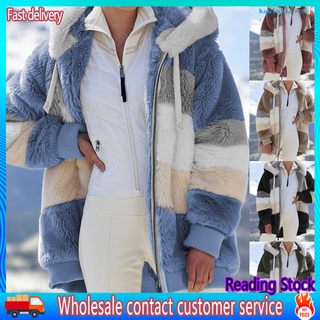 abrigo de invierno contraste color con capucha mujeres suelta felpa cremallera abrigo para uso diario