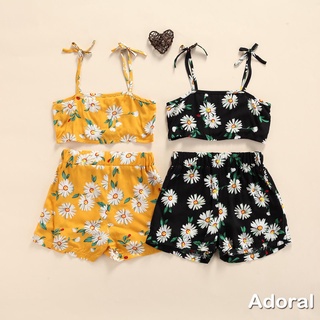 Ccct-girl's Summer Fashion Little Daisy impreso arco tirantes Tops y pantalones cortos elásticos conjunto de dos piezas
