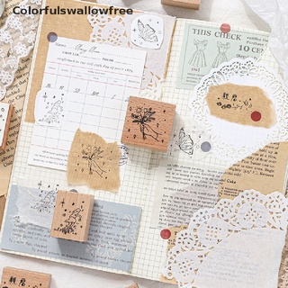 colorfulswallowfree vintage sello de goma de madera para bricolaje papelería scrapbooking manual diario decoración belle