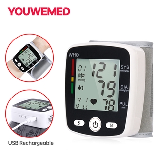 Recargable Digital Muñeca Monitor De Presión Arterial Medidor De Pulso Corazón Dispositivo BP Mini Esfigmomanómetro
